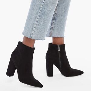 JustFab Black Chunky Heel Pointed Toe Ankle Booties